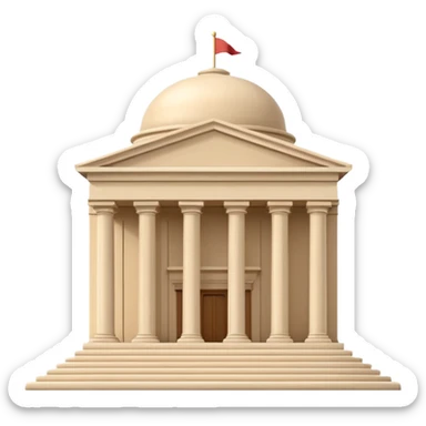 Minimal 3D emoji style government ministry building, classical architecture with columns and triangular roof, official state institution, neutral beige stone, clean shading, financial institution icon, isolated on transparent background, professional, no flags, no text sticker