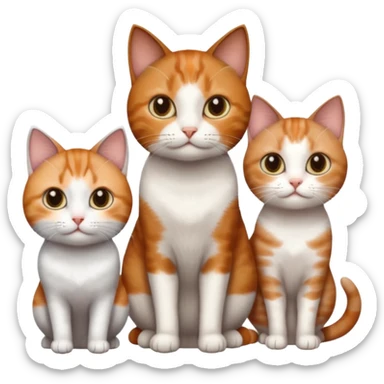3 different coloured tiny short haired cats, including a dark brown tabby and white cat, and a dark grey and white and a ginger and white sticker