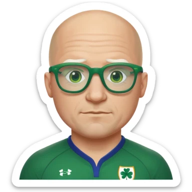 irish rugby player with no hair and green glasses sticker