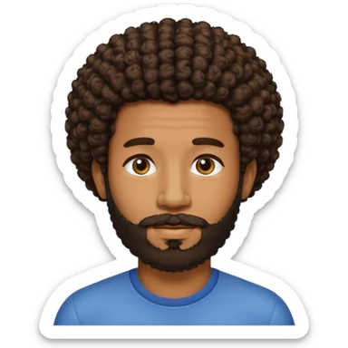Medium brown skin man with beard and a curly small Afro fade sticker