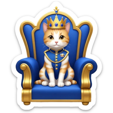 "A regal anthropomorphic cat, dressed in a royal blue and gold military uniform, sitting on a lavish marble throne in a grand, dimly lit palace hall. Cinematic lighting, highly detailed, dramatic, 10 seconds, ultra-realistic."
​ sticker