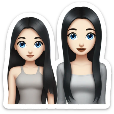 a girl with fair skin, straight long black hair, blue eyes, standing, very beautiful, very hot,Korean Russian,plump lips and eyelashes sticker