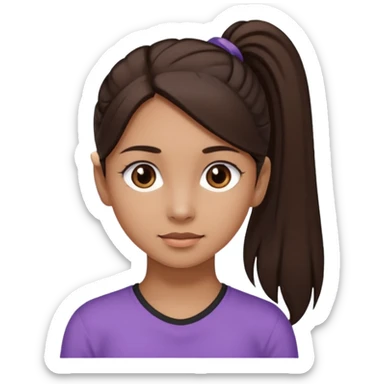 emoji of a girl with long dark brown hair in a ponytail, dark brown eyes, and light brown skin sticker