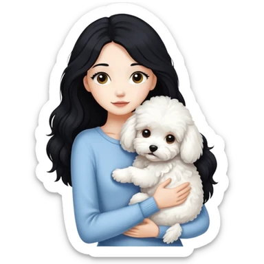 Beautiful skinny woman long black hair hug maltipoo sticker