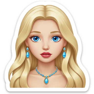 blonde long hair  girl portrait with jewelry , Bule eyes , big lips  sticker