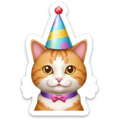 Cat wearing a party hat celebrating birthday sticker