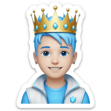boy neon cyberpunk light blue happy crown white and blue sticker