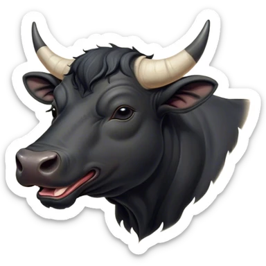 Cinematic Cute Yawning Black Bull Portrait Emoji, Head tilted slightly with a dramatic, wide-open yawn, showcasing a smooth, pure black hide with a subtle texture, floppy ears slightly drooping, round dark eyes barely open in drowsy contentment, Simplified yet irresistibly adorable features, highly detailed, glowing with a soft, cozy glow, high shine, relaxed yet expressive, stylized with a touch of rugged whimsy, bright and endearing, soft glowing outline, capturing the essence of a sleepy yet affectionate guardian, so drowsy it feels like it could charge right out of the screen and curl up for a nap! sticker