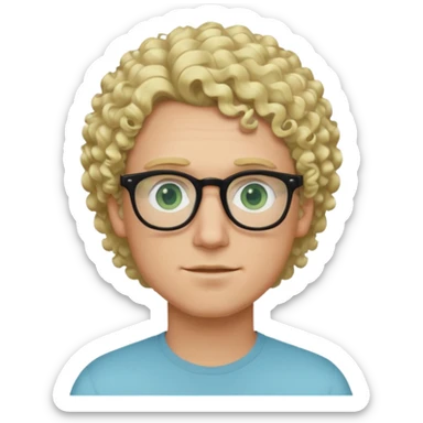white guy with curly blonde hair and light blue ish green eyes with black glasses  sticker