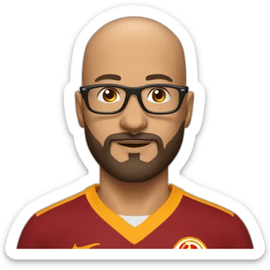 Bald man with galatasaray shirt with beard and optical glasses sticker