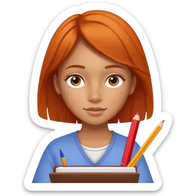 Girl coloring with pencil, writing on sketchbook sticker