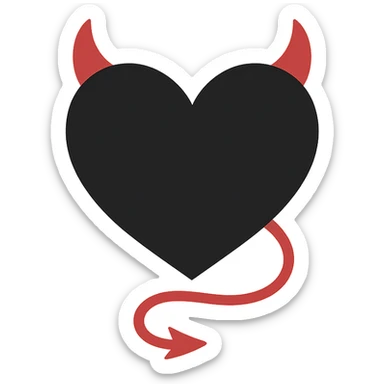 Minimalist devil heart icon: a black heart with red horns and a thin tail, on a transparent background. Simple and minimal style. sticker