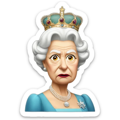Queen Elizabeth II looking angry with a monocle sticker