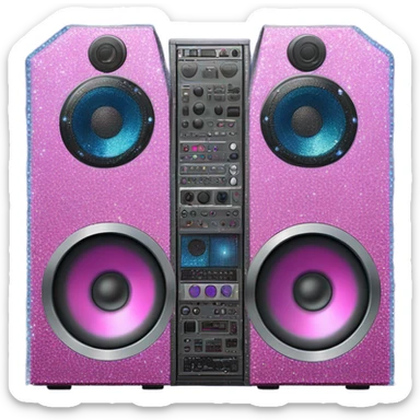 Realistic isolated DJ console speakers with pink,blue,and purple sparkling diamonds and rhinestones on it. sticker