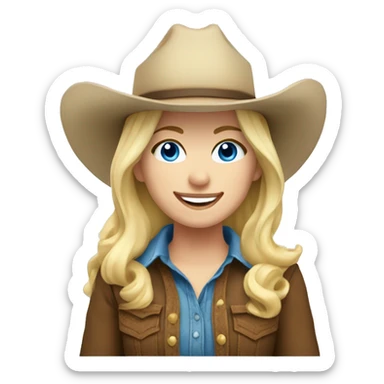 Cowgirl, pale skin, blue eyes, blonde hair, smiling sticker
