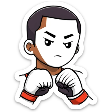 Close-up face of a young 19-year-old Black male boxer, intense gaze, boxing gloves slightly visible sticker