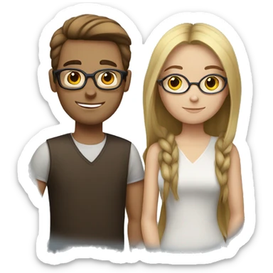 A brunette girl with brown straight hair with her blond white boyfriend and glasses sticker