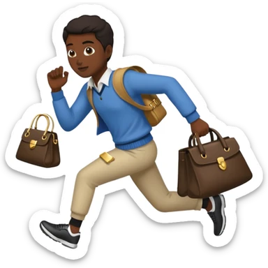 Thief running with stolen jewelry bag sticker