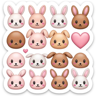 Create a high-resolution collection of ten modern, high-quality emojis on a transparent background, inspired by the nickname 'Snuff' or 'Snuffel'. The emojis should be cute, playful, and fluffy, featuring elements like a soft bunny, a tiny curious puppy, a cozy plush-like creature, hearts, sparkles, and other adorable details. The color palette should be soft and warm, using blush pink, nude, and pastel tones to create a sweet and affectionate aesthetic. Avoid blue tones completely. Ensure all elements are fully visible without being cropped, maintaining a clean and aesthetically pleasing layout. sticker