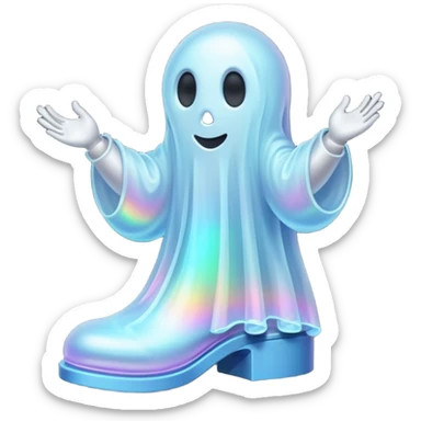 A holographic ghost with boots sticker
