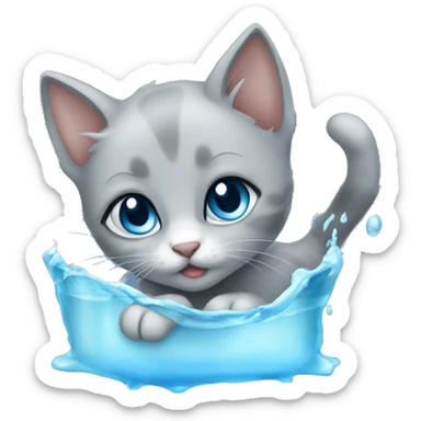 blue eyes grey kitten and water sticker