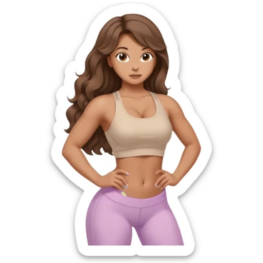 Create dream body girl with big glute and small waist and brown wavy long hair with pastel beige gym clothes  sticker
