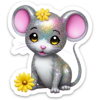 Lisa frank glitter mouse with daisy  sticker
