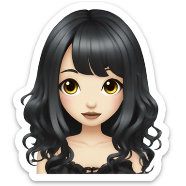 hime gyaru girl, black hair, goth sticker