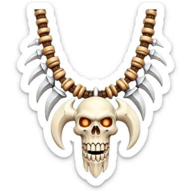 barbarian necklace object icon, necklace made of bones and fangs, rugged tribal jewelry, 3D cartoon, mobile game icon style, centered, clean background, no text, no watermark sticker