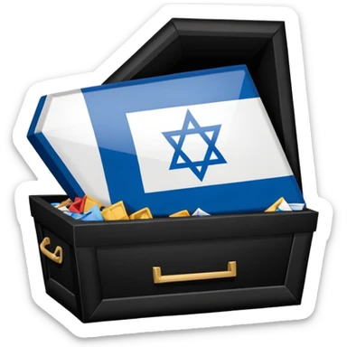 Israel flag star turning inwards to look like trash then a coffin till it says the end in all blue background  sticker