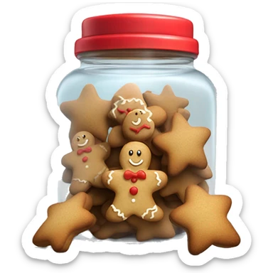Realistic glass cookie jar with red lid full of star shaped gingerbread cookies isolated. sticker