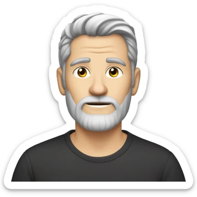 middle age white man, with dark grey hair, with a dark grey circle beard and a plain black tshirt sticker
