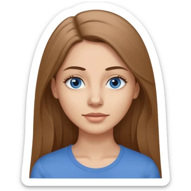 a woman, 30 years old, light skin with medium brown straight hair, long hair. blue eyes. No eyeglasses. Gray top. sticker