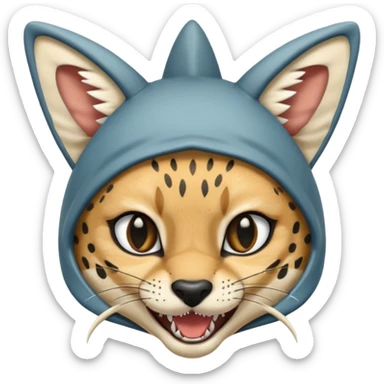 Wearing shark hood serval meme eye wink sticker