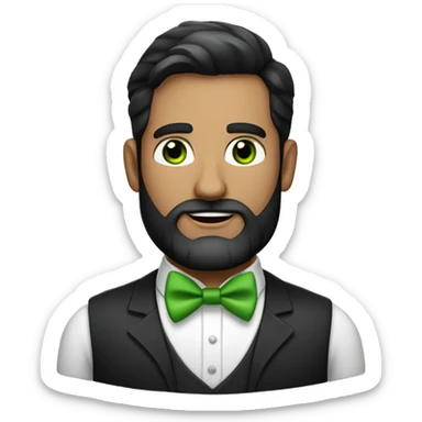 handsome man with bow tie and green eyes and full beard, black hair  sticker