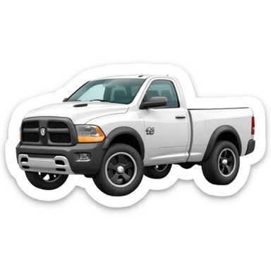 A white half ton RAM pickup with black wheels sticker