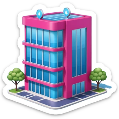 The building houses the Ozon order pickup point in its signature blue (digital blue) and raspberry colors. sticker