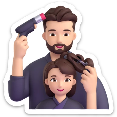 hairstylist demonstrating techniques to beauty school students sticker