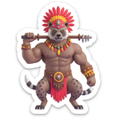 A native strong buff hyena with war bonnet flexing posing full body  sticker
