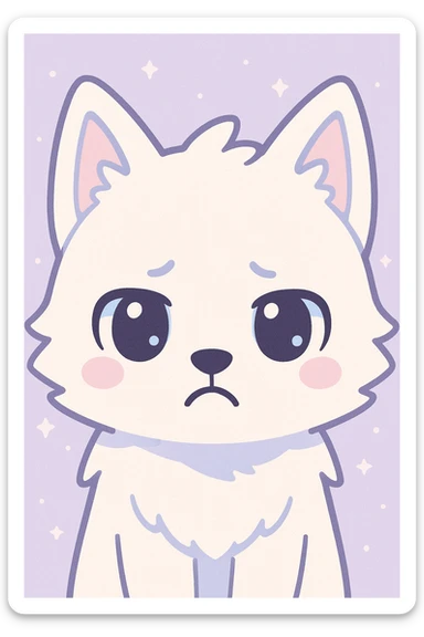 white anime wolf frowning close-up, detailed fur, anime style sticker