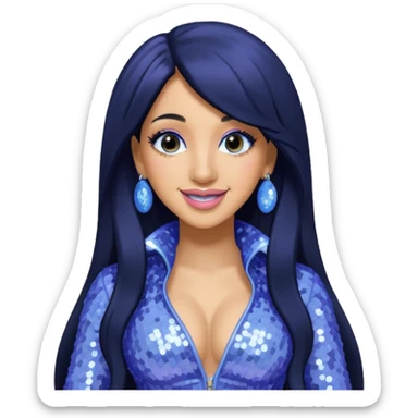 Cardi B with long black hair, light periwinkle sequin outfit sticker