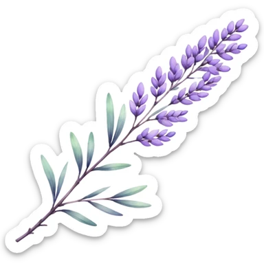 The art style is clean line art with delicate watercolor textures, pastel colors, and a dominant palette of lavender, soft lilac, and muted purple. Let the branch be more elongated and one sticker