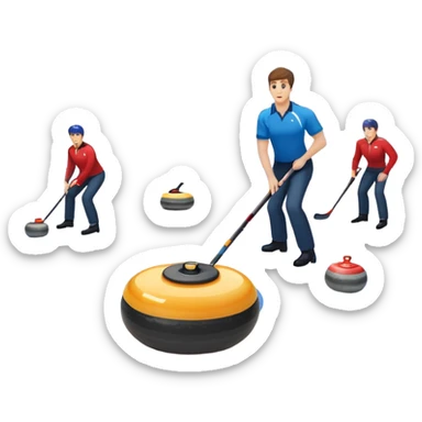 An icon showing a curling stone sliding across an icy rink toward the target, with sweeping players in action. The scene includes spectators, bright arena lights, and national flags, set against a clean, winter-themed background. Transparent background captures the focus and strategy of curling. sticker