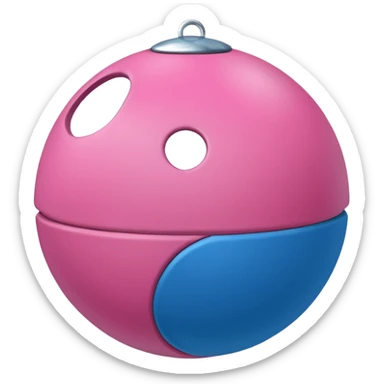 Blue ball for the gag on a ball gag with a white attachment collar with  pink  studs sticker