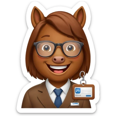 Laughing horse who is a smart bank clerk but laughing sticker