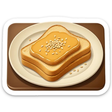 A slice of crispy golden toast with miso butter spread on top, rich brown glossy miso butter with sesame seeds, Japanese style, minimalist icon style sticker