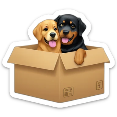 A Rottweiller hugging à golden retriever in box sticker