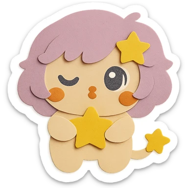 Change the tail color to match the body color, but keep the star at the end of the tail yellow. Preserve all other features and colors exactly as in the reference image. Paper craft style with clean lines and transparent background. sticker