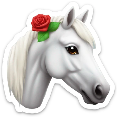 White Horse with a unicornhead-shaped rose dot between the nostrils wearing a santa hat sticker