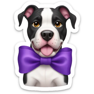black and white pitbull with a purple bow sticker